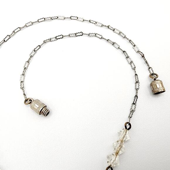 1920s Art Deco Crystal Lavalier Necklace Y Drop Leaded Glass Crinkle Link Chain - Picture 5 of 8